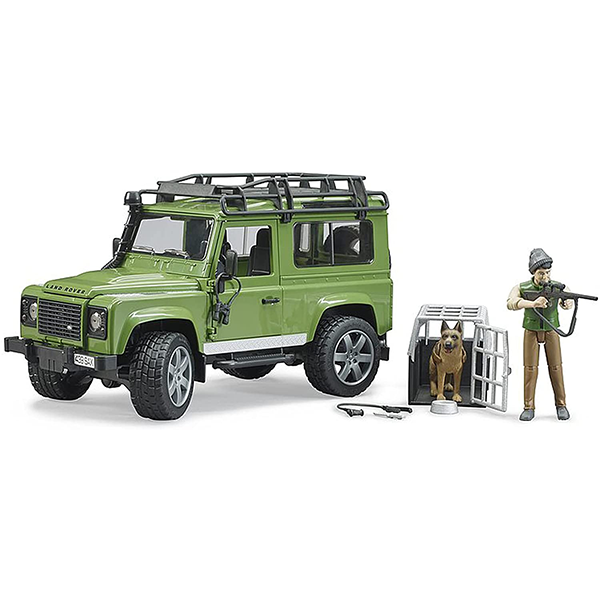 ماشین آفرود لندرور به همراه آدمک برودر 02587  Bruder 02587 Land Rover Defender con Forester y perro